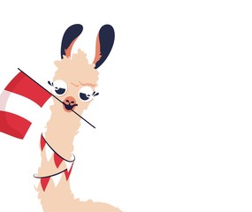 Cute cartoon lama with flag of Peru on white background. Vector illustration © ira_qiwi