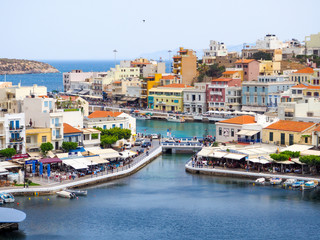 Agios Nikolaos, Crete island, Greece the Voulismeni lake, a picturesque town in the eastern part of...