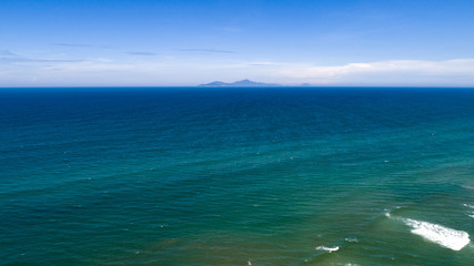 View of the sea from a bird's eye view. with an island in perspective