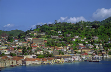 Fototapeta na wymiar St Georges Harbour in Grenada. The colorful harbor in St. George, Grenada, Southern Caribbean