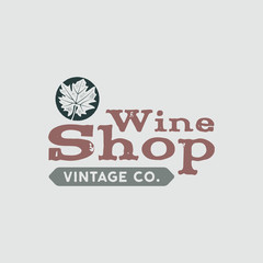 Wine logo, shop logotype, label. Vintage co poster sign. Typographic design illustration. Wine logo, winery badge. Stock emblem isolated on bright background