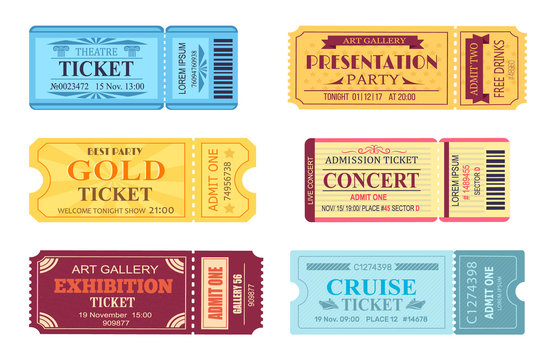 Best Party Gold Ticket Set Vector Illustration