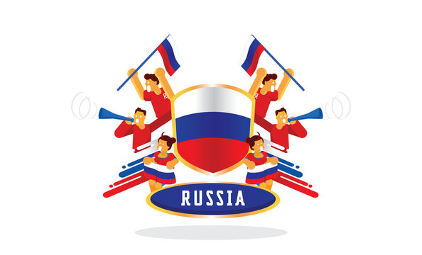 Russian fans with Russia nation badge design
