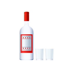 Glass bottle of vodka, alcohol drink, with screw cap.