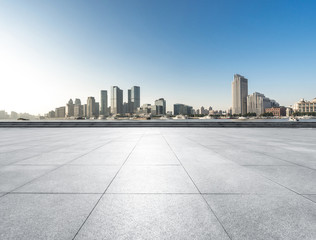 empty floor with panoramic cityscape