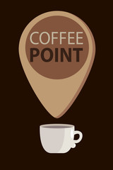 Coffee point in typography style with cup illustration. Hipster emblem or logo. Vector illustration design.