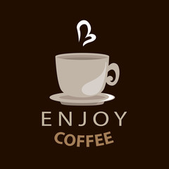 Enjoy coffee in typography style with cup illustration .Emblem or logo. Vector illustration design.