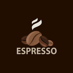 Espresso in typography style with coffee beans illustration. Emblem or logo design. Vector illustration design.