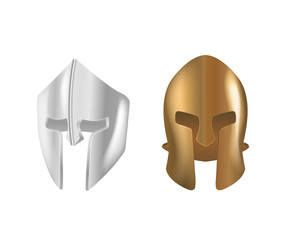Realistic Spartan Ancient Greek bronze and silver protective headgear.