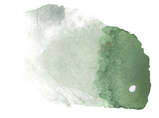 green spot abstract ink spot on paper brush strokes. watercolor blossoms. design element on a white background