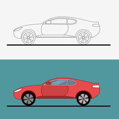Sport car logo on white background. Drag racing. Car line art . Flat vector illustration