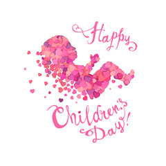 Happy Children's day. Holiday card. Baby of hearts