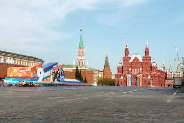 Red square decorated for the parade. The day of Victory in the great Patriotic war. Moscow. Russia.
