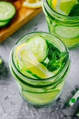 Infused detox water with cucumber, lemon and lime.