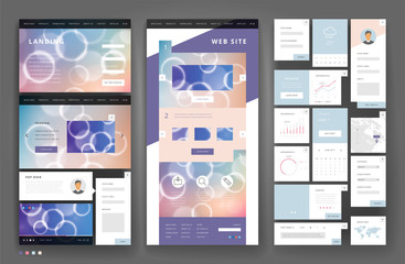 Website template design with interface elements