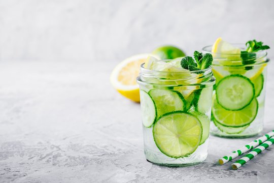 Infused Detox Water With Cucumber, Lemon And Lime.