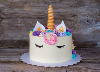 beautiful homemade cake in the form of a unicorn © androsov858