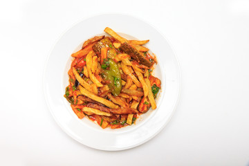 Fried Fries With Paprika And Tomato Sauce