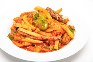 Fried Fries With Paprika And Tomato Sauce