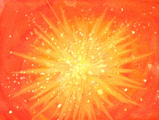 Orange-yellow abstract background in watercolor.