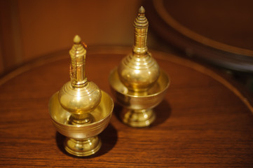 Thai tradition ,the brass stuff use for pour water the dedication to the people who passed away, Thai culture