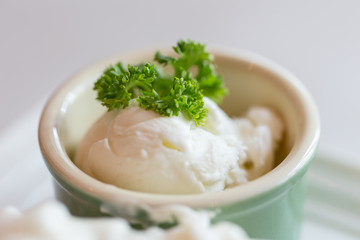 Coconut cake and ice cream.