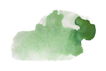 green abstract spot with an unevenly put paint on the paper brush strokes. watercolor blossoms. design element on a white background