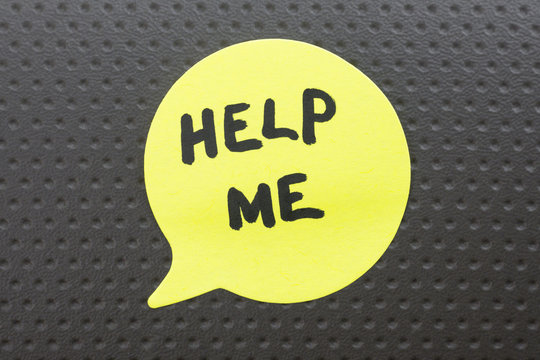 Help Me Note Is Written On Yellow Paper Sticker