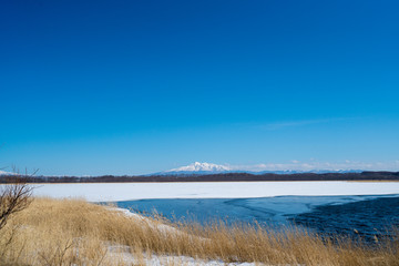 湖と雪山