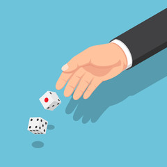 Isometric businessman hands throwing the dice