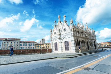 PISA, ITALY - APRIL 30, 2018: Beautiful view of La Spina Church. Pisa attracts 5 million tourists annually