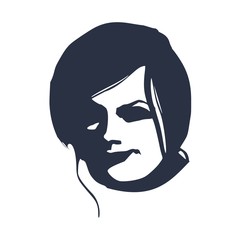 Face front view. Elegant silhouette of a female head. Portrait of a happy smiled woman