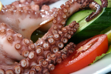close up of cooked octopus