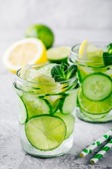 Infused detox water with cucumber, lemon and lime.