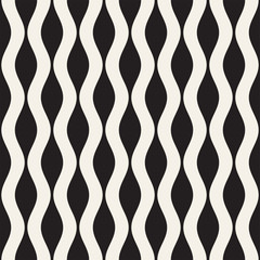 Vector seamless black and white wavy lines pattern. Abstract geometric background design.
