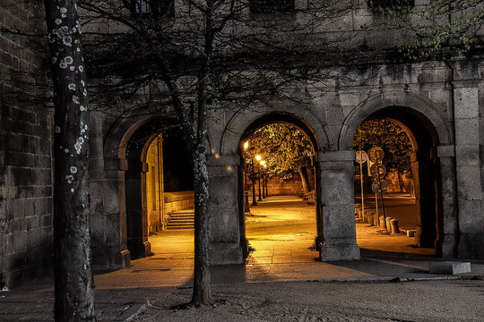 Arcos Contraste Nocturna Puerta Noche Piedra