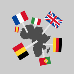European imperialism and colonialism in Africa - Europe colonizes African continent. Territory is under super power of foreign country. Vector illustration of historical dominion and supremacy.  - obrazy, fototapety, plakaty