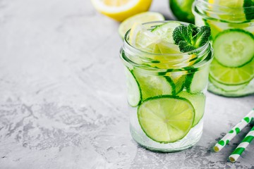 Infused detox water with cucumber, lemon and lime.