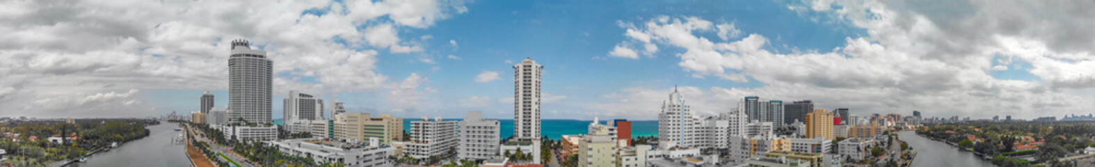 Panoramic aerial view of Miami Beach in spring season, Florida