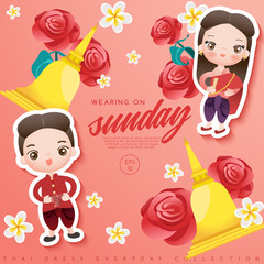 Boy and girl wearing traditional Thai dress : Vector Illustration