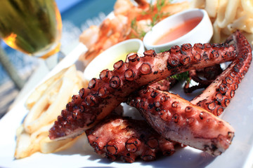 close up of cooked octopus