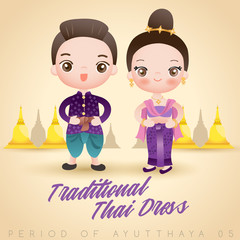 Boy and girl wearing traditional Thai dress : Vector Illustration