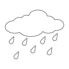Cartoon cloud with rain drops outline isolated on white background