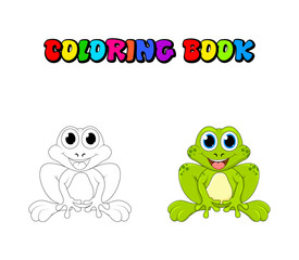 Cartoon frog coloring book isolated on white background