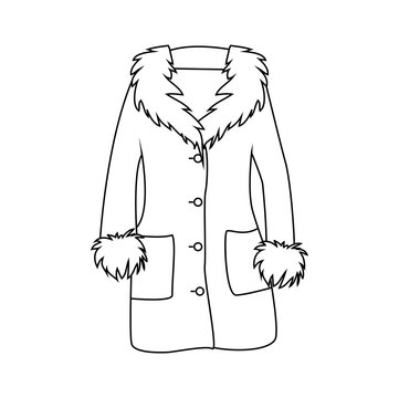 Cartoon Fur Winter Coat Outline Isolated On White Background