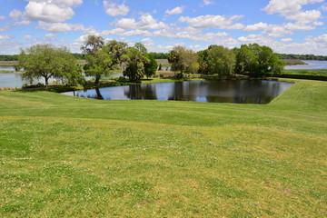 Fototapeta na wymiar Gardens and a lake at an old Plantation in South Carolina 