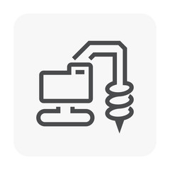 Drilling rig vector icon. Portable machine equipment with auger for soil, ground, water well and bore hole. Geotechnical engineering to investigation foundation construction. Editable stroke.