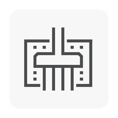 Foundation or footing at cross section view vector icon. Shallow and spread type. Include house building, soil, column, pile. Concrete structure at below, underground. Analysis by civil engineering.