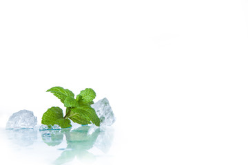 ice cubes and mint leaves isolated on a white background