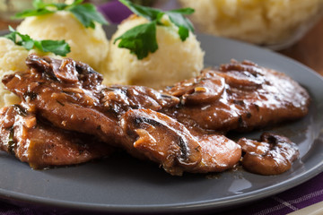 Delicious chicken marsala served with fettucine pasta